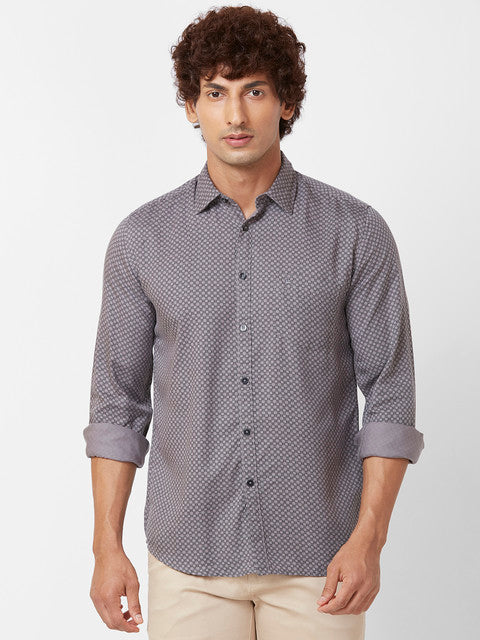 Parx Men Grey Printed Slim Fit Tencel Casual Shirts