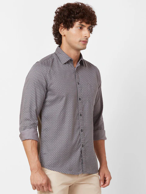 Parx Men Grey Printed Slim Fit Tencel Casual Shirts - Image 2
