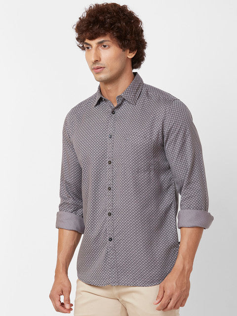 Parx Men Grey Printed Slim Fit Tencel Casual Shirts - Image 3