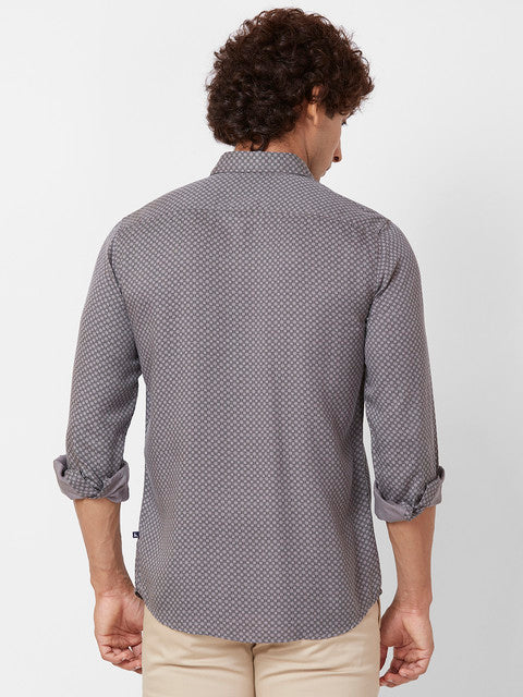 Parx Men Grey Printed Slim Fit Tencel Casual Shirts - Image 4