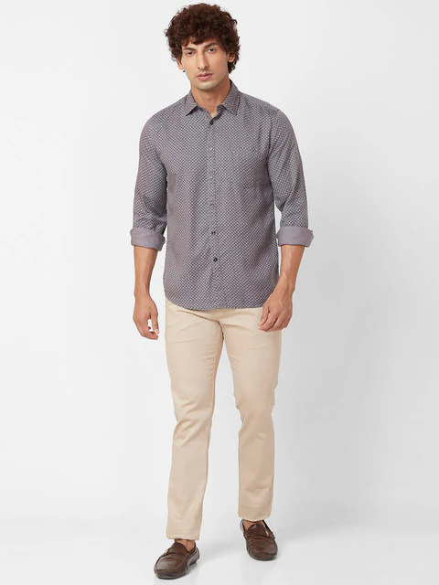 Parx Men Grey Printed Slim Fit Tencel Casual Shirts - Image 5