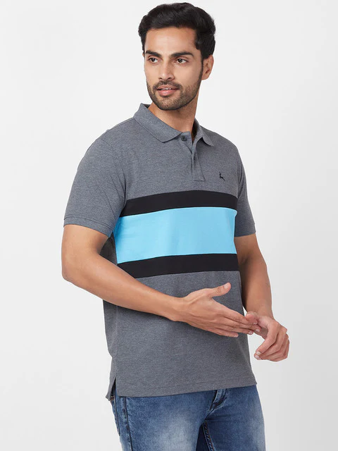 Parx Men Grey Regular Fit Cut & Sew Polo Neck T-Shirt - Image 2