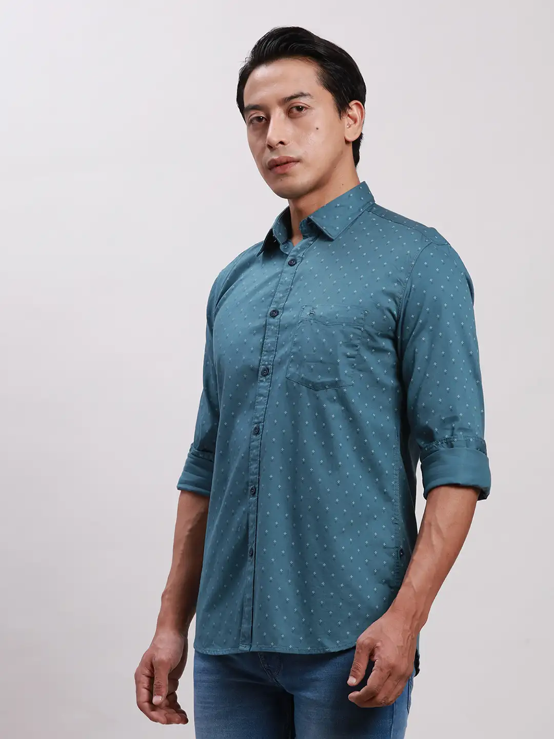 Parx Men Blue Printed Slim Fit Cotton Casual Shirt - Image 3