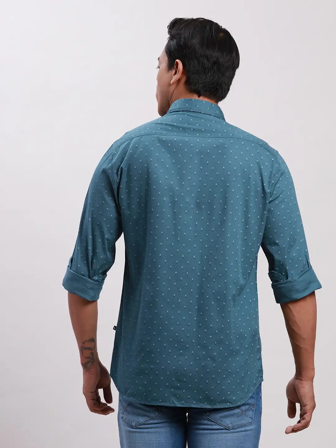 Parx Men Blue Printed Slim Fit Cotton Casual Shirt - Image 4