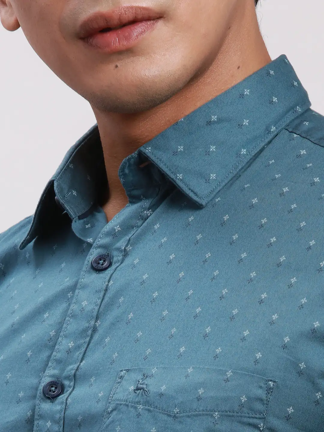 Parx Men Blue Printed Slim Fit Cotton Casual Shirt - Image 6