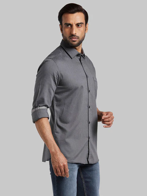 Parx Men Grey Slim Fit Solid Full Sleeve Cutaway Collar Shirt - Image 2