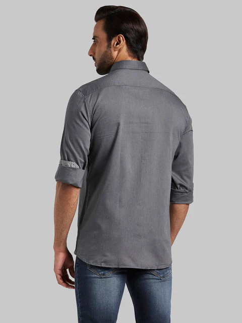 Parx Men Grey Slim Fit Solid Full Sleeve Cutaway Collar Shirt - Image 4
