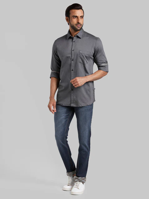 Parx Men Grey Slim Fit Solid Full Sleeve Cutaway Collar Shirt - Image 5