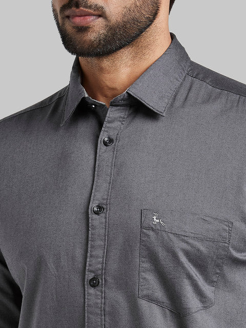 Parx Men Grey Slim Fit Solid Full Sleeve Cutaway Collar Shirt - Image 6