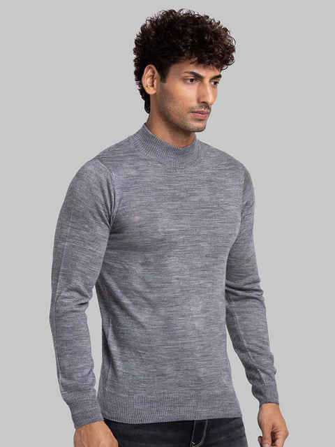 Parx Men Grey Solid Acrylic Blend Sweater - Image 2