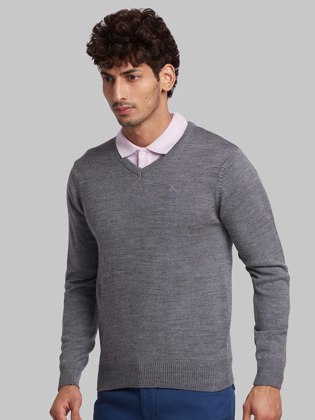Parx Men Grey Solid Acrylic Sweaters - Image 3