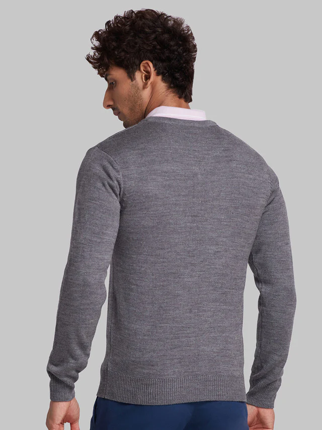 Parx Men Grey Solid Acrylic Sweaters - Image 4