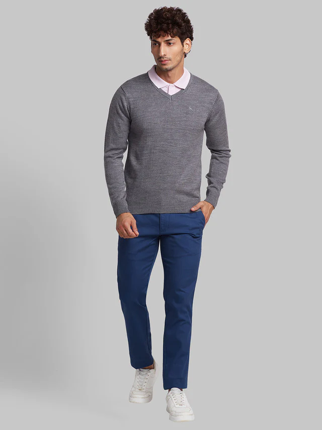 Parx Men Grey Solid Acrylic Sweaters - Image 5