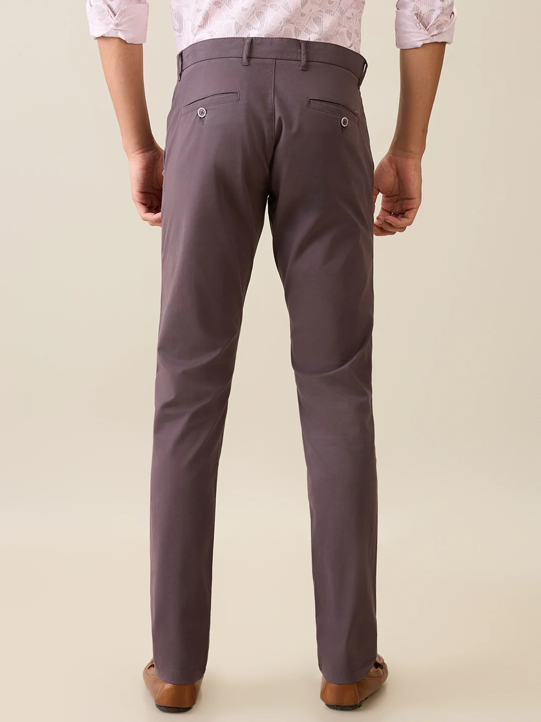Parx Men Grey Solid Low Rise Tapered Fit Cotton Blend Trouser - Image 4