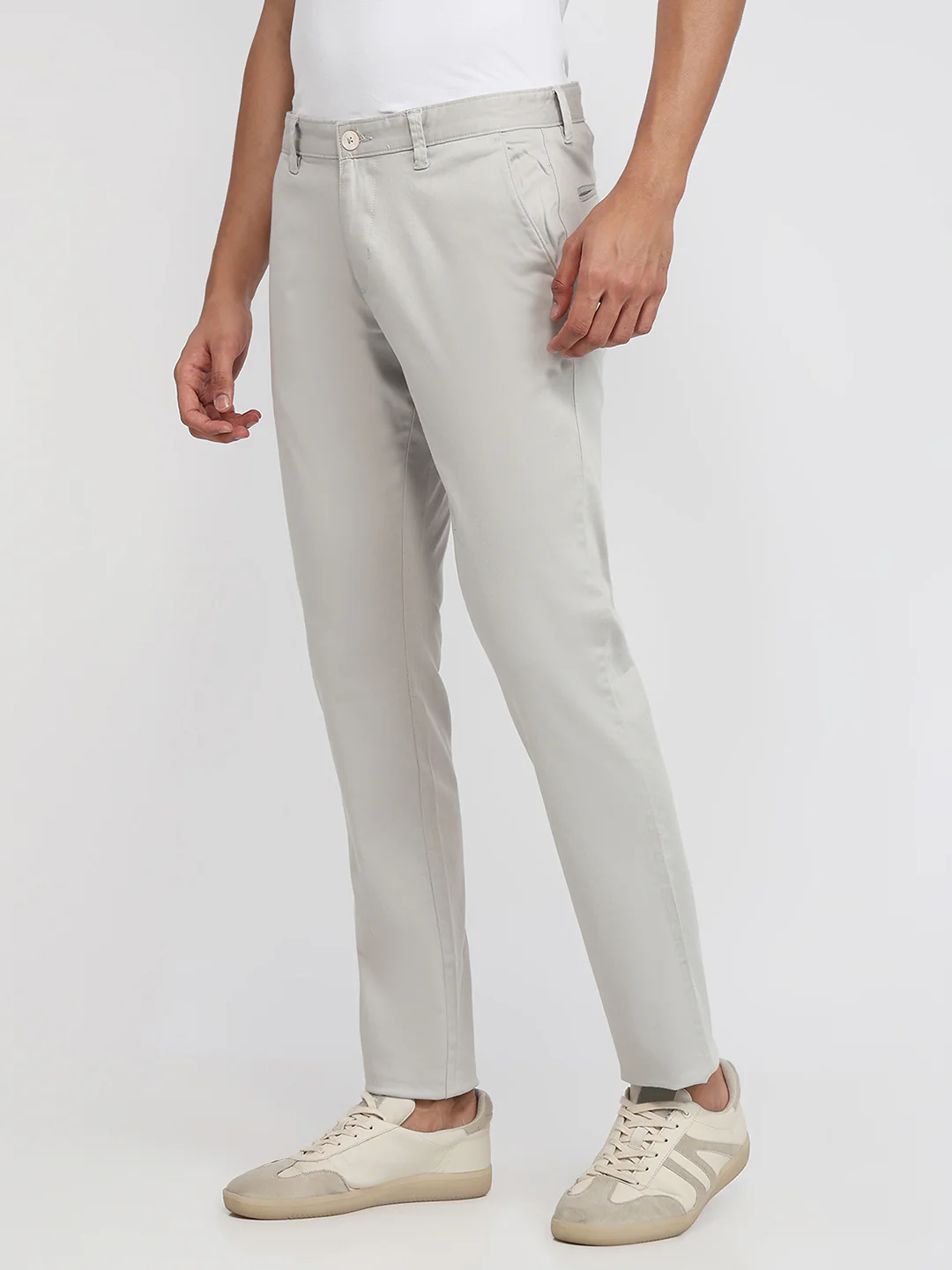 Parx Men Grey Solid Low Rise Tapered Fit Cotton Blend Trouser - Image 2