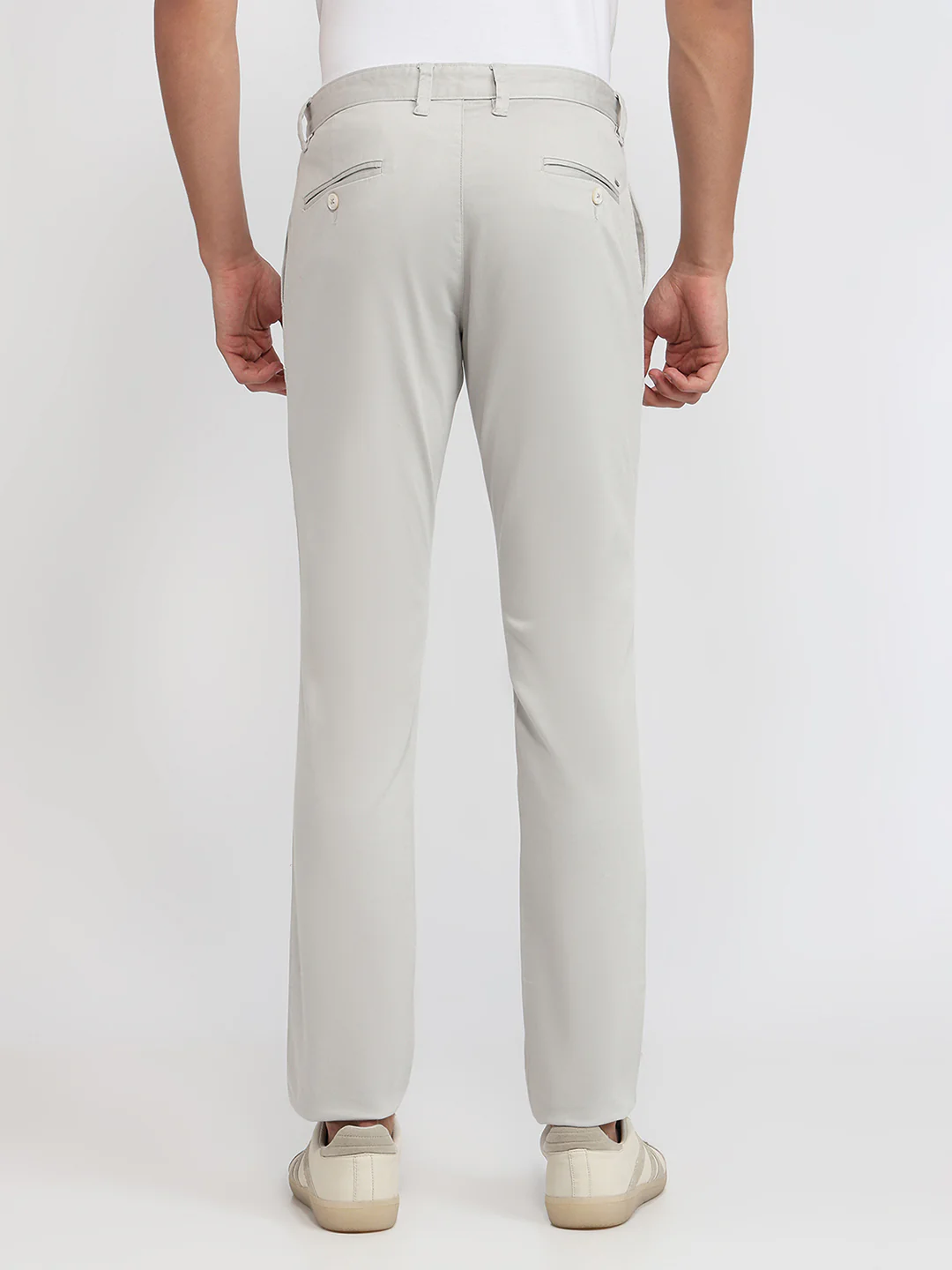 Parx Men Grey Solid Low Rise Tapered Fit Cotton Blend Trouser - Image 4