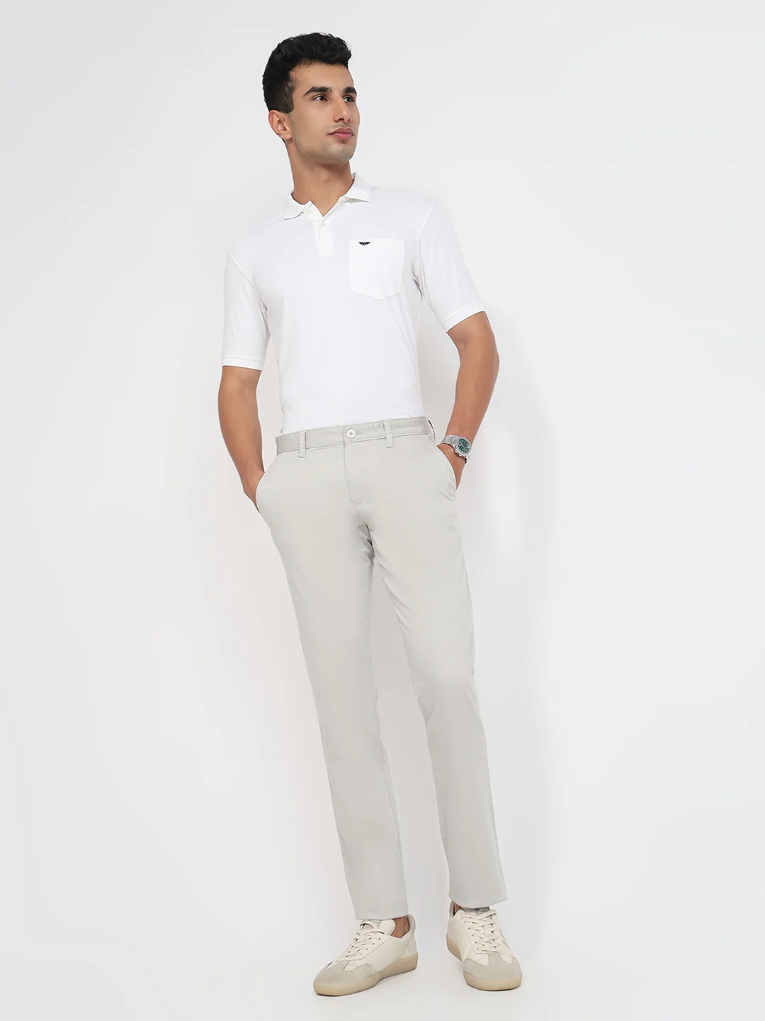 Parx Men Grey Solid Low Rise Tapered Fit Cotton Blend Trouser - Image 5