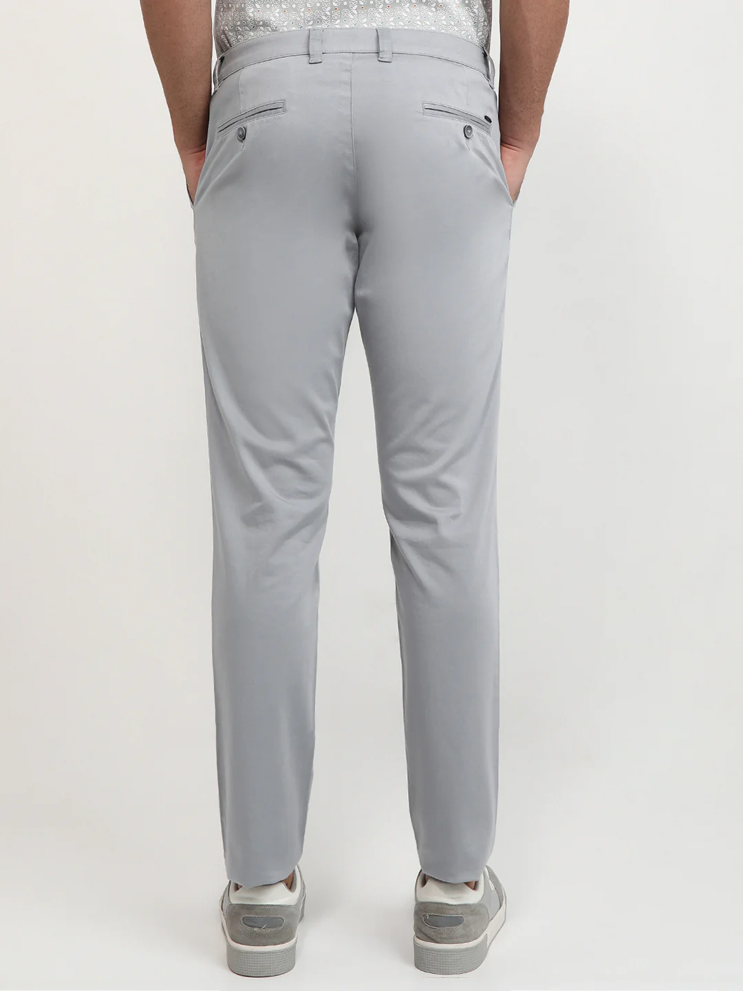 Parx Men Grey Solid Low Rise Tapered Fit Cotton Blend Trouser - Image 4