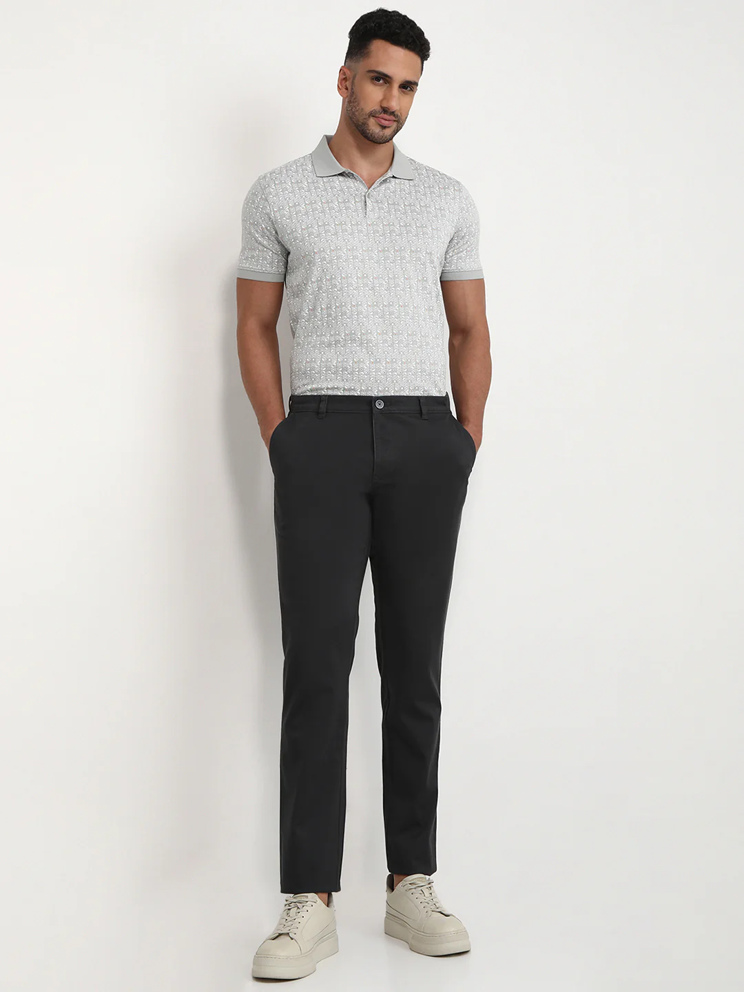 Parx Men Grey Solid Low Rise Tapered Fit Cotton Blend Trouser - Image 5