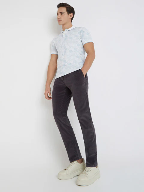 Parx Men Grey Solid Low Rise Tapered Fit Cotton Blend Trouser - Image 5