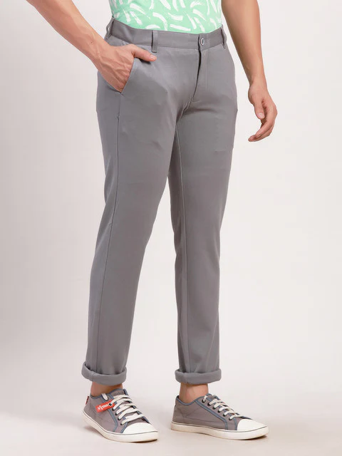 Parx Men Grey Solid Low Rise Tprd Fit Rayon Blend Trouser - Image 2