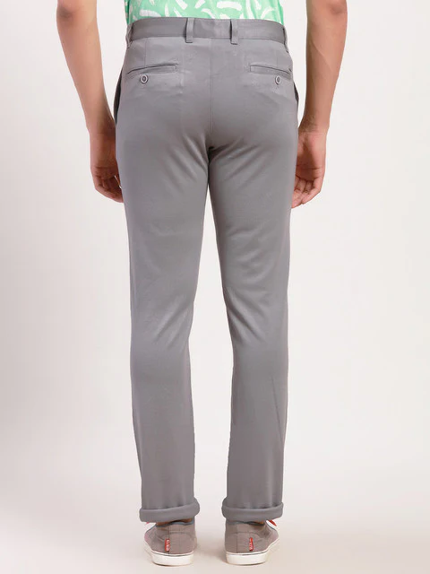 Parx Men Grey Solid Low Rise Tprd Fit Rayon Blend Trouser - Image 4