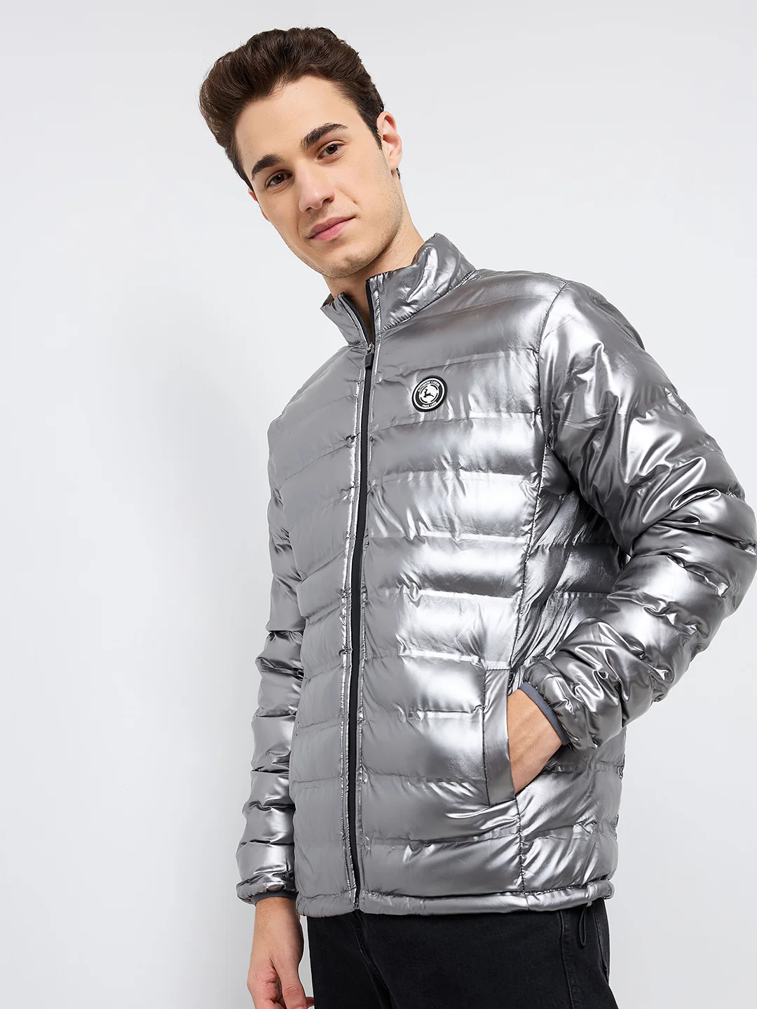 Parx Men Grey Solid Polyester Jacket - Image 3