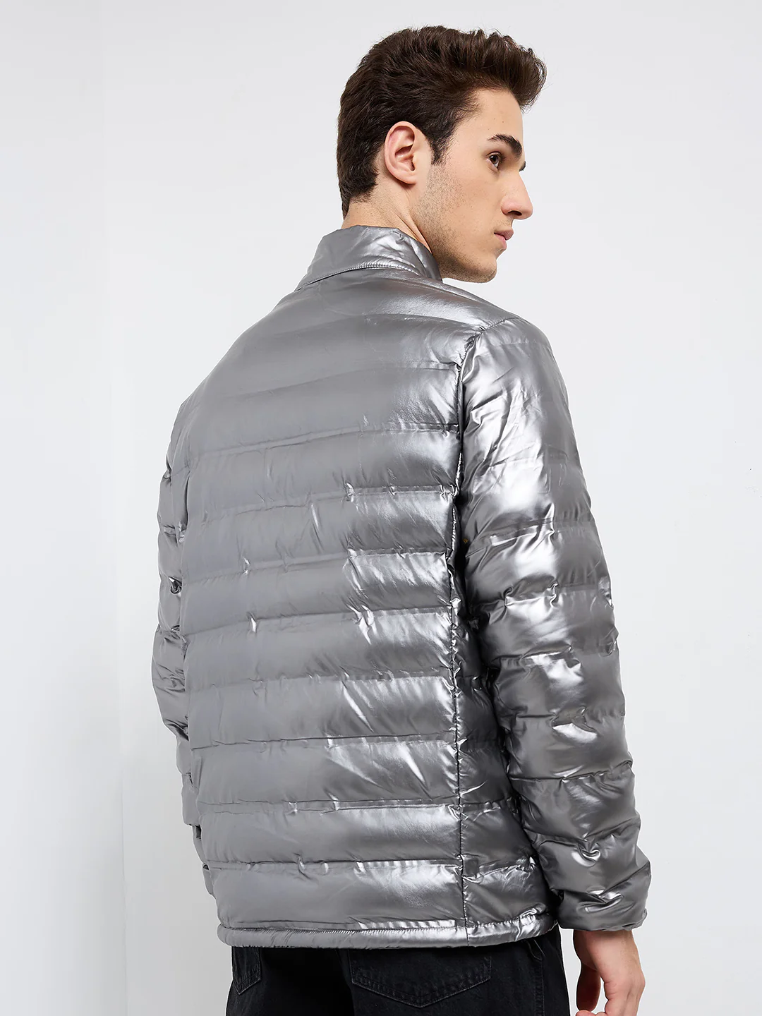 Parx Men Grey Solid Polyester Jacket - Image 4