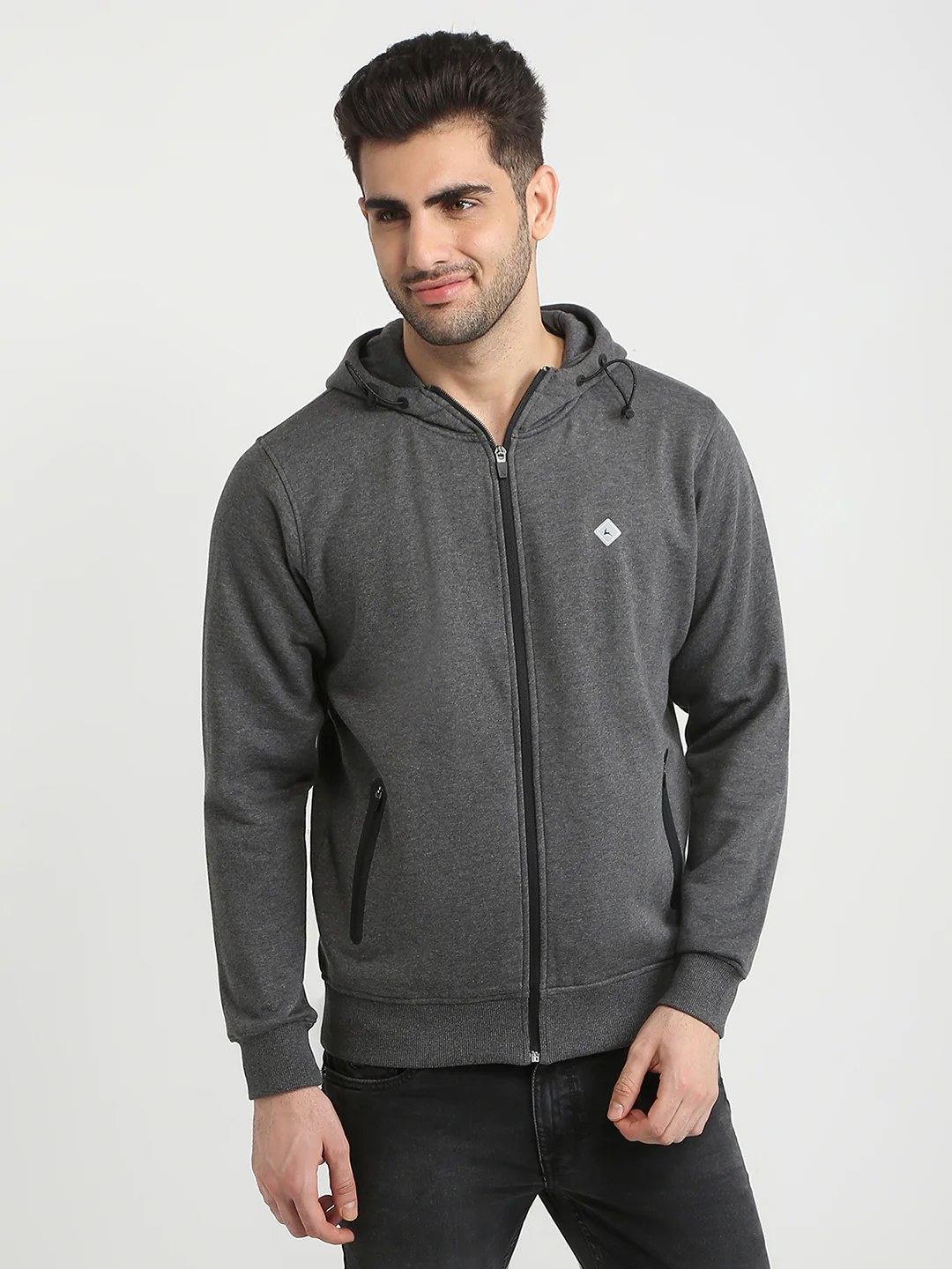 Parx Men Grey Solid Regular Fit Cotton Blend Full Sleeve High Neck Collar Sweatshirt