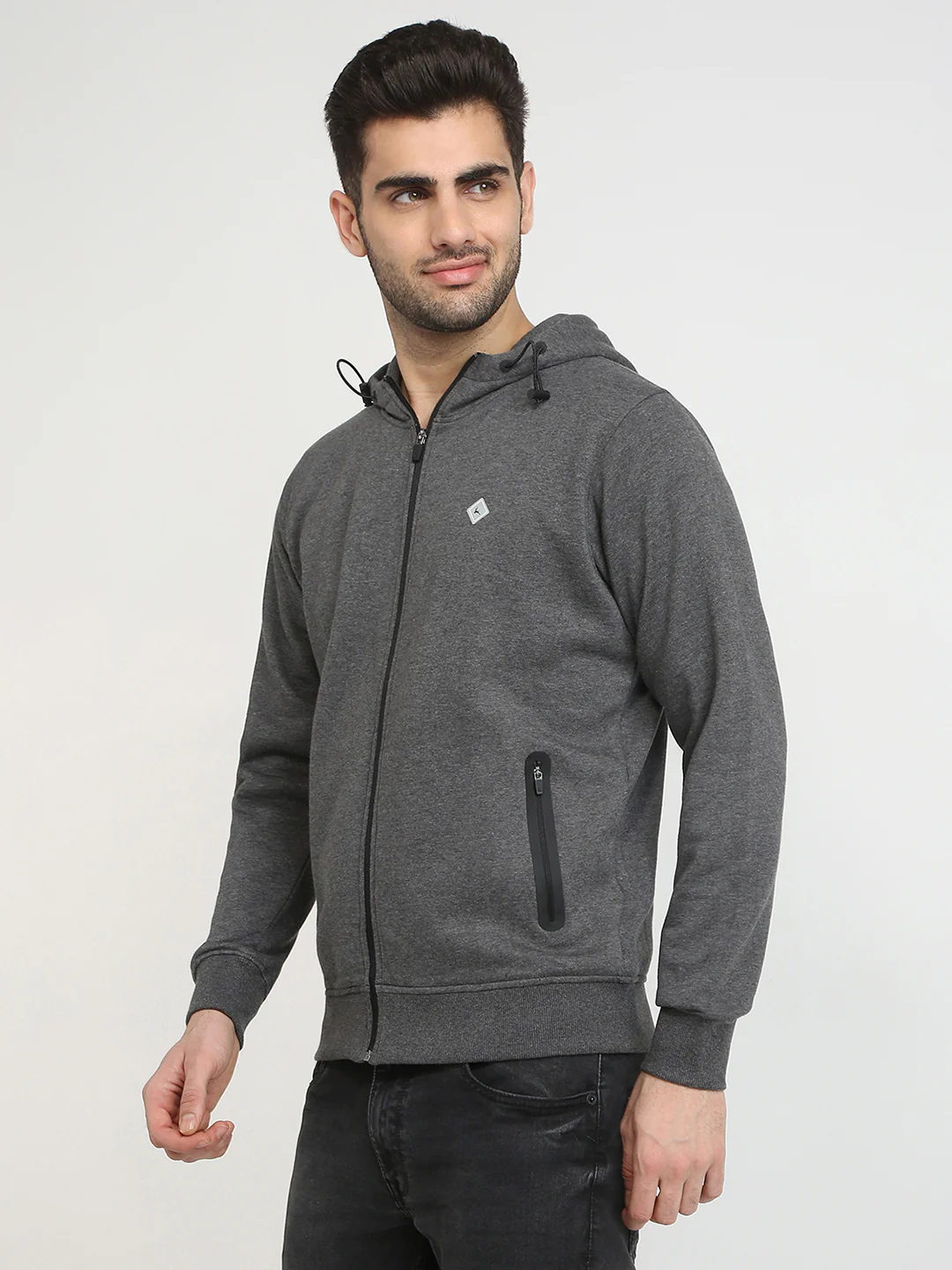 Parx Men Grey Solid Regular Fit Cotton Blend Full Sleeve High Neck Collar Sweatshirt - Image 2