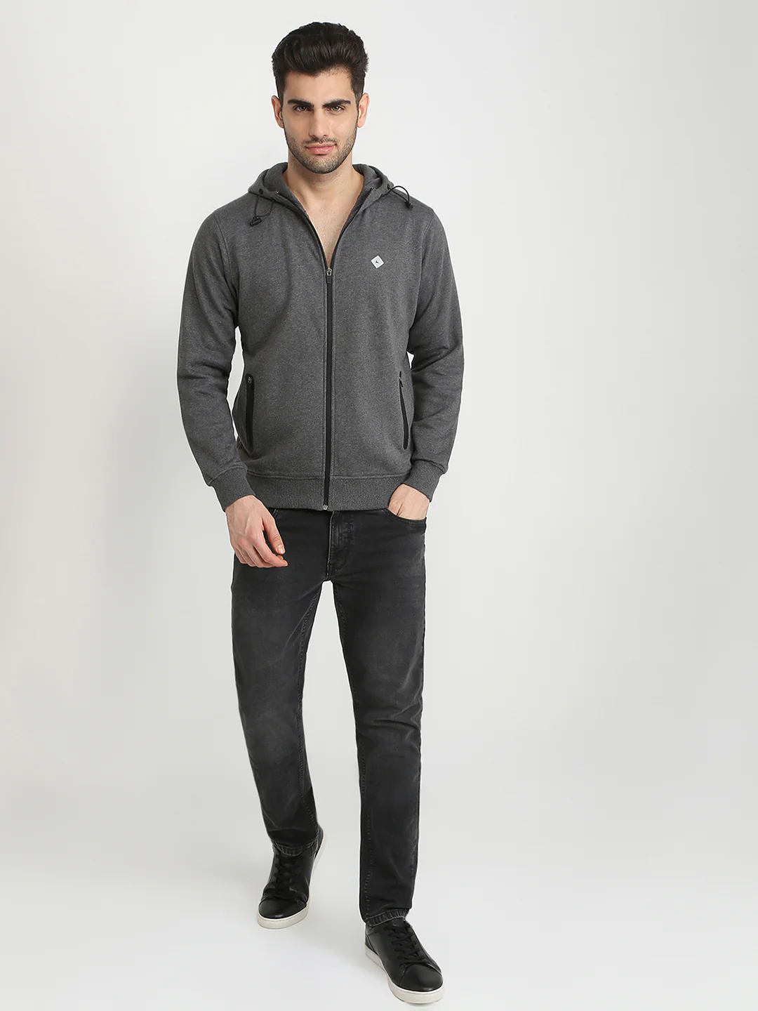 Parx Men Grey Solid Regular Fit Cotton Blend Full Sleeve High Neck Collar Sweatshirt - Image 5