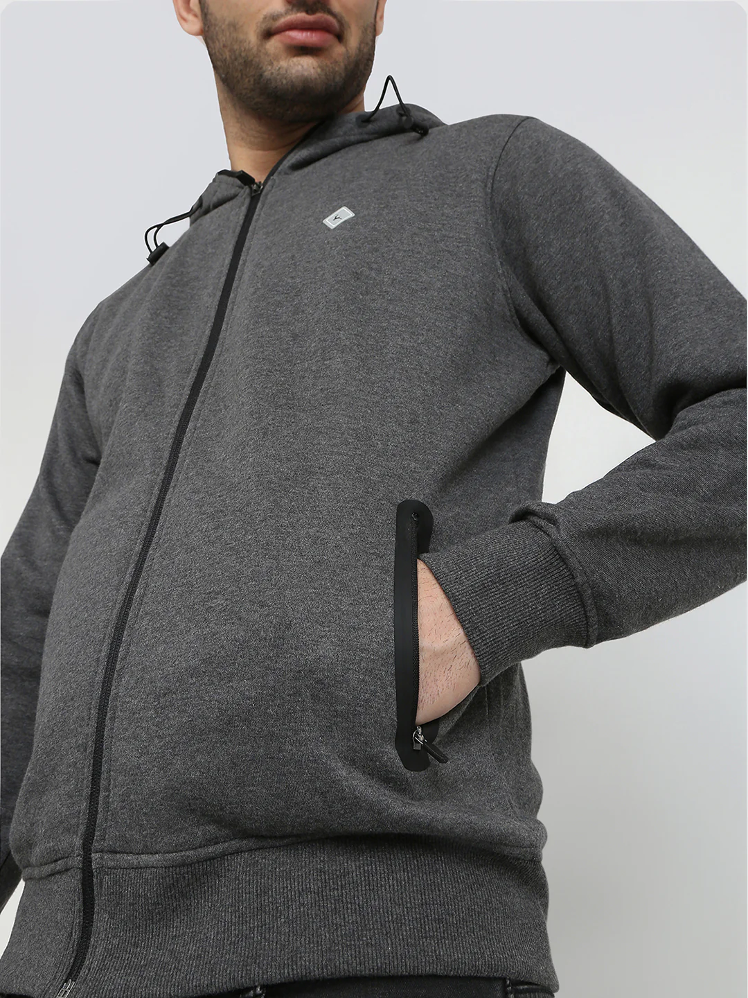 Parx Men Grey Solid Regular Fit Cotton Blend Full Sleeve High Neck Collar Sweatshirt - Image 6