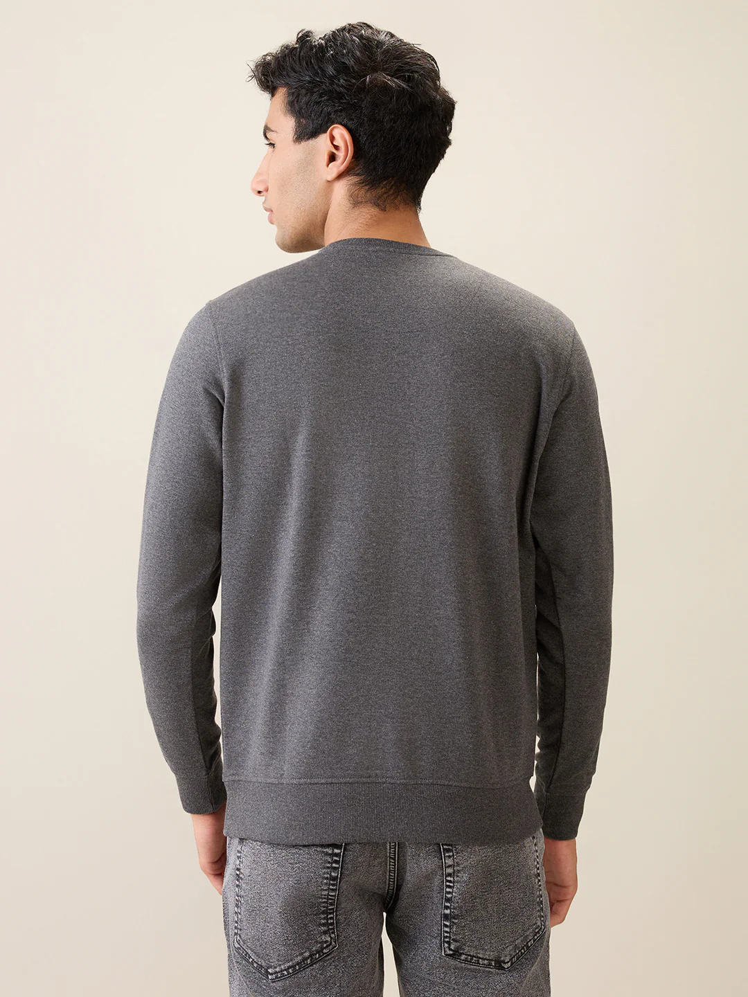 Parx Men Grey Solid Regular Fit Cotton Blend Full Sleeve Round Neck Collar Sweatshirt - Image 4