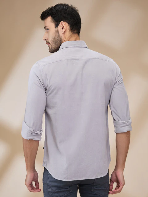 Parx Men Grey Solid Slim Fit Cotton Shirt - Image 4