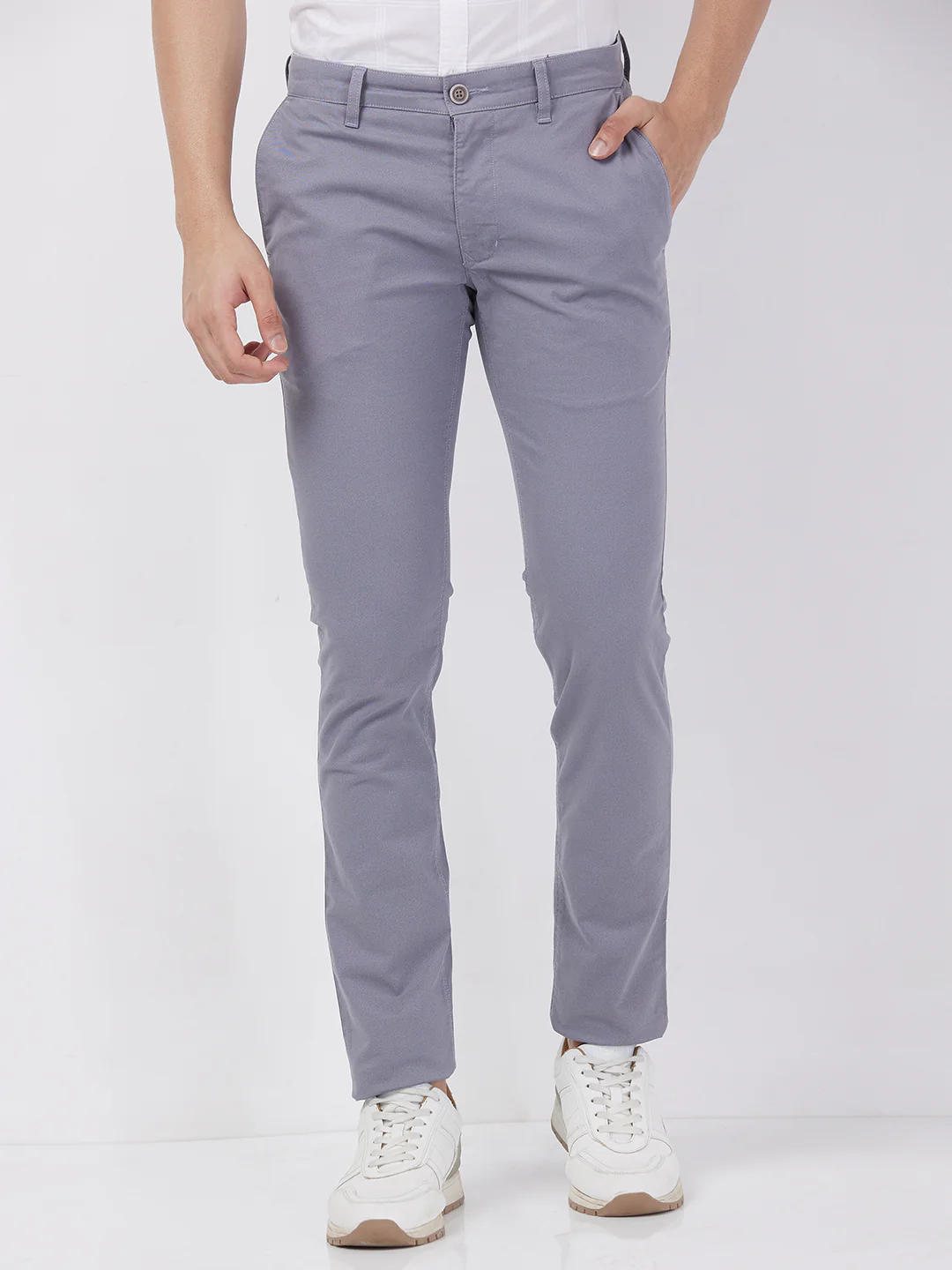 Parx Men Grey Solid Super Slim Fit Cotton Blend Trouser