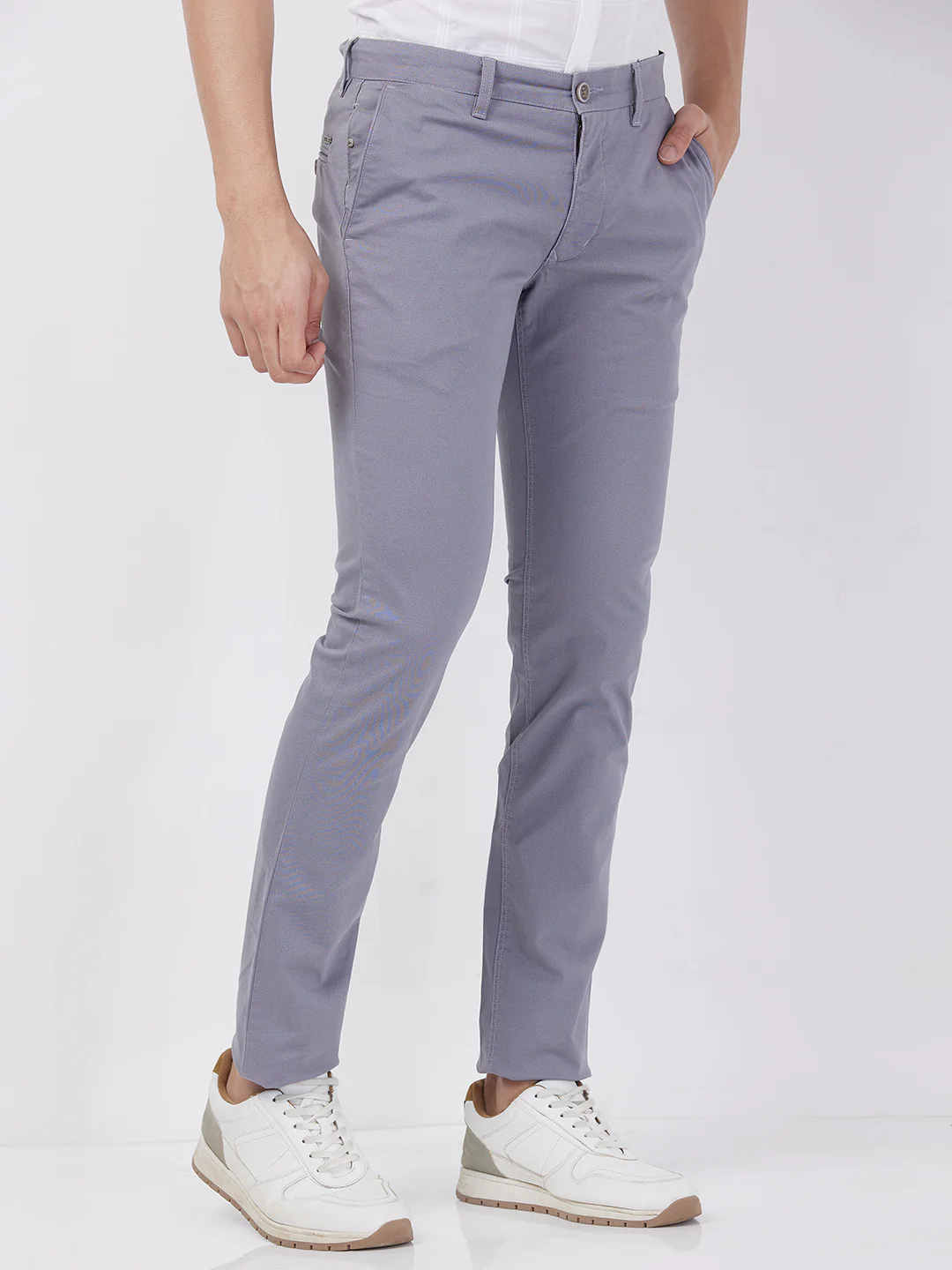 Parx Men Grey Solid Super Slim Fit Cotton Blend Trouser - Image 2