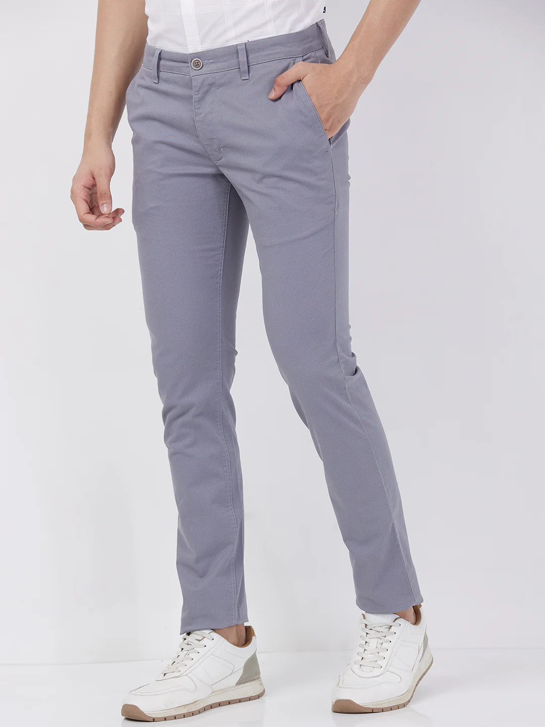 Parx Men Grey Solid Super Slim Fit Cotton Blend Trouser - Image 3