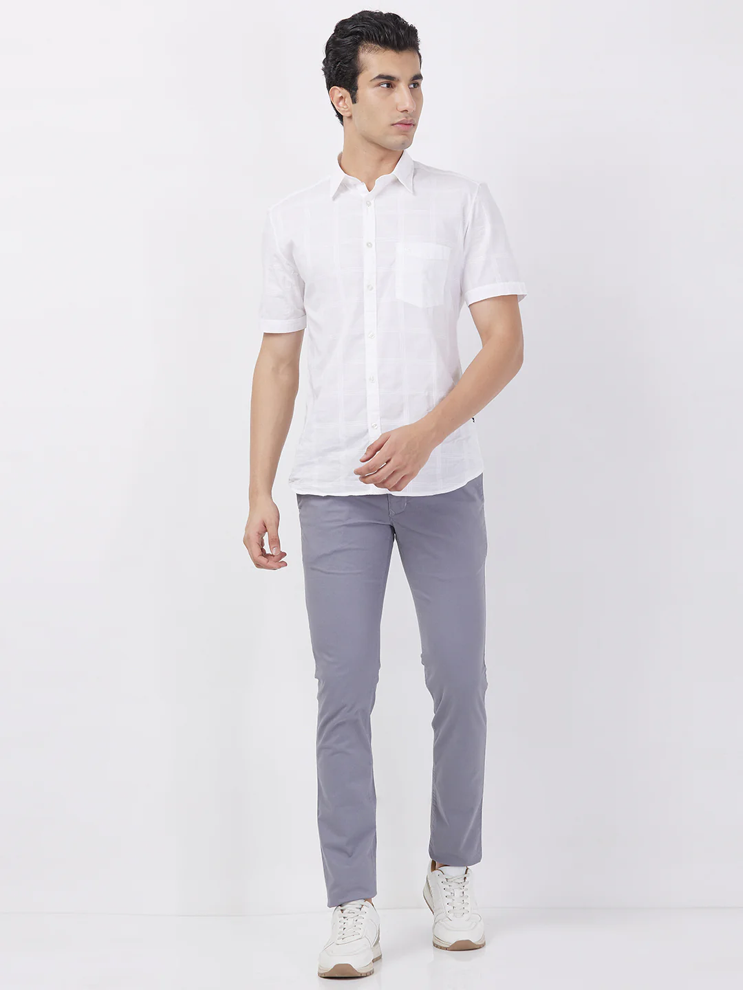 Parx Men Grey Solid Super Slim Fit Cotton Blend Trouser - Image 5