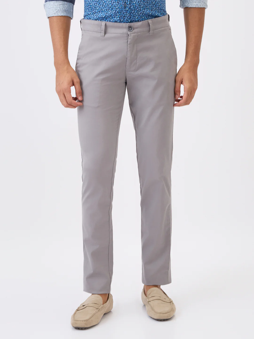Parx Men Grey Solid Super Slim Fit Cotton Blend Trouser