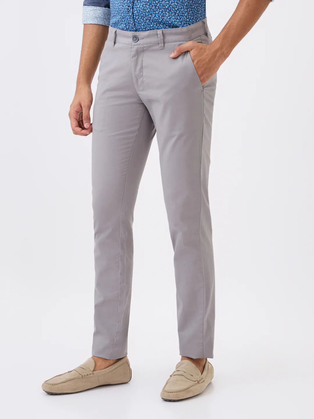 Parx Men Grey Solid Super Slim Fit Cotton Blend Trouser - Image 2