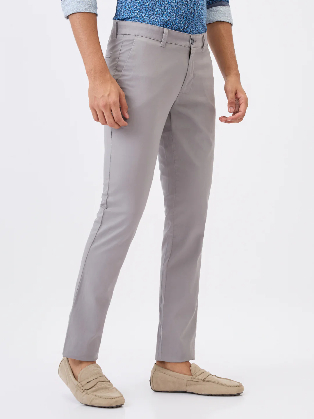 Parx Men Grey Solid Super Slim Fit Cotton Blend Trouser - Image 3