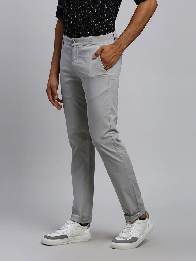 Parx Men Grey Solid Tapered Fit Trouser - Image 3