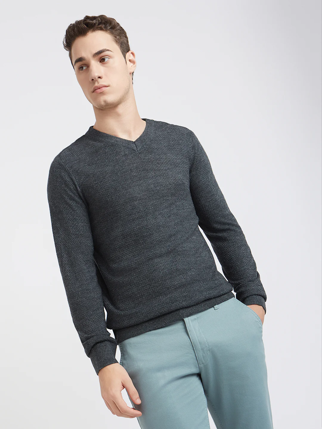 Parx Men Grey Structure Acrylic Sweaters