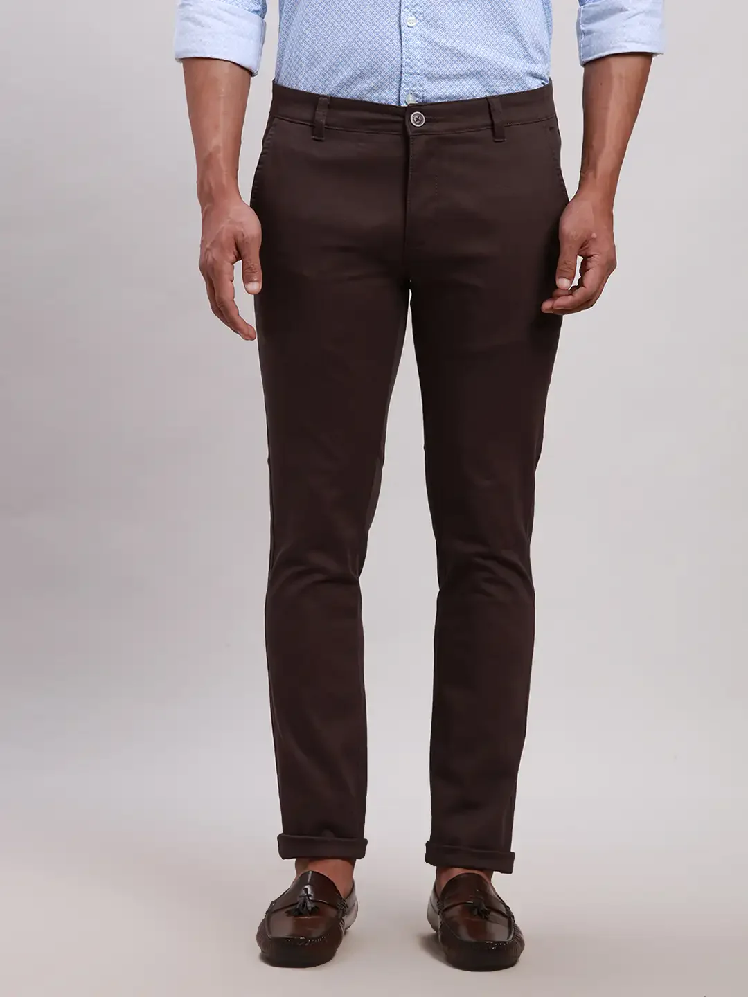 Parx Men Grey Super Slim Fit Solid Cotton Spandex Trouser