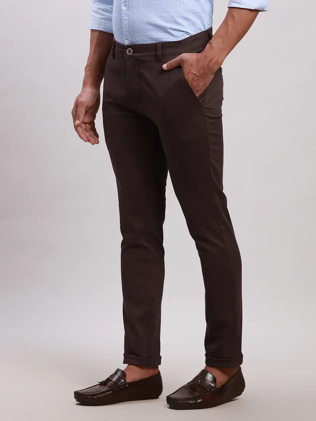 Parx Men Grey Super Slim Fit Solid Cotton Spandex Trouser - Image 3