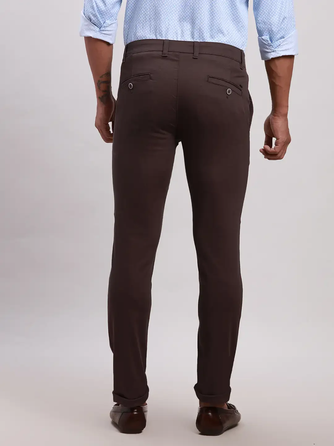 Parx Men Grey Super Slim Fit Solid Cotton Spandex Trouser - Image 4