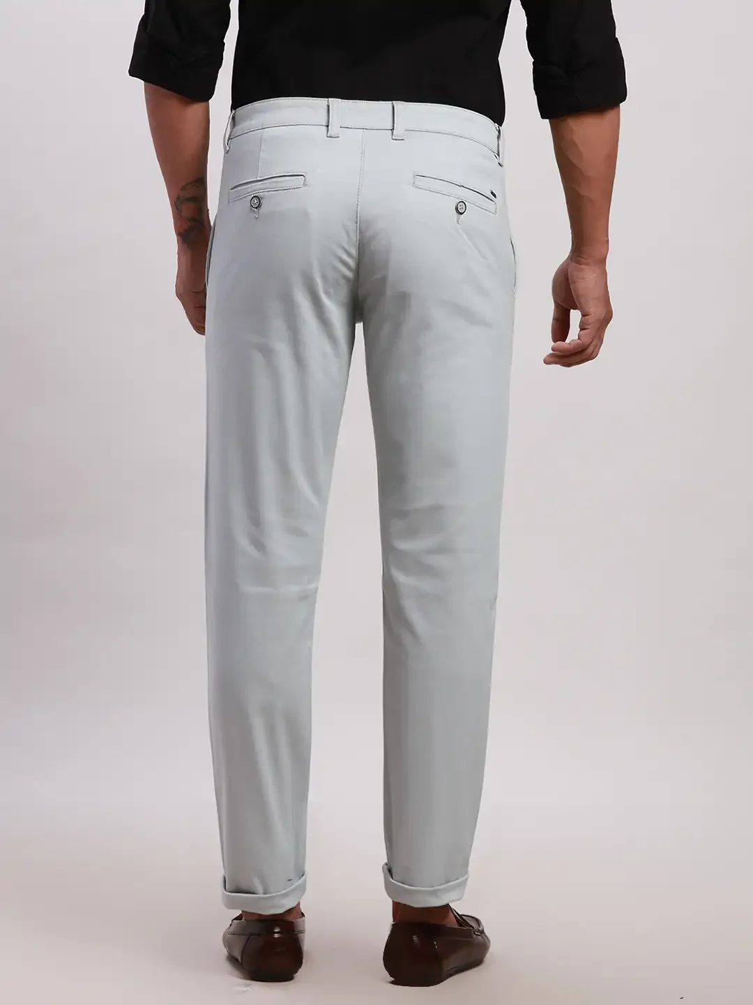 Parx Men Grey Tapered Fit Solid Cotton Spandex Trouser - Image 4