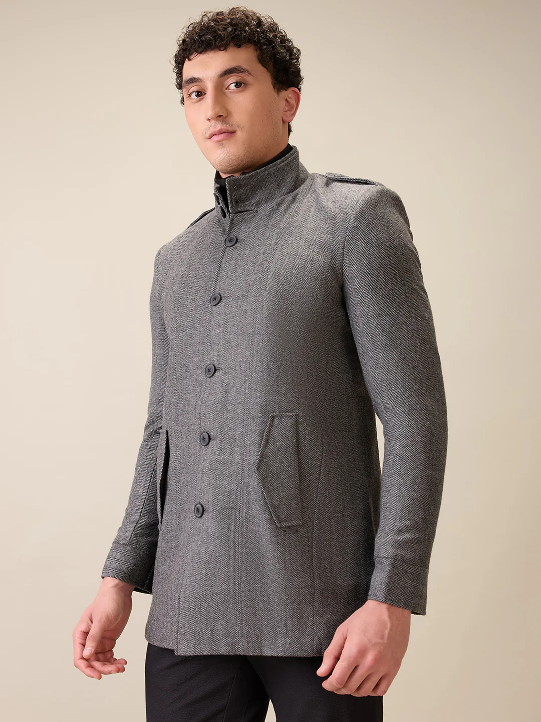 Parx Men Grey Yarn Dyed Polyester Jacket - Image 3