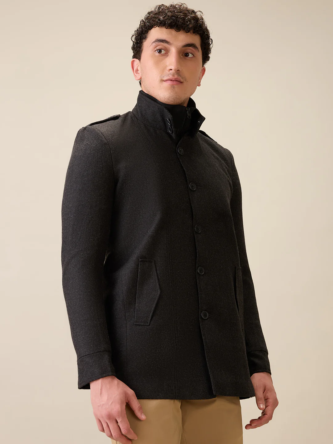 Parx Men Grey Yarn Dyed Polyester Jacket - Image 2