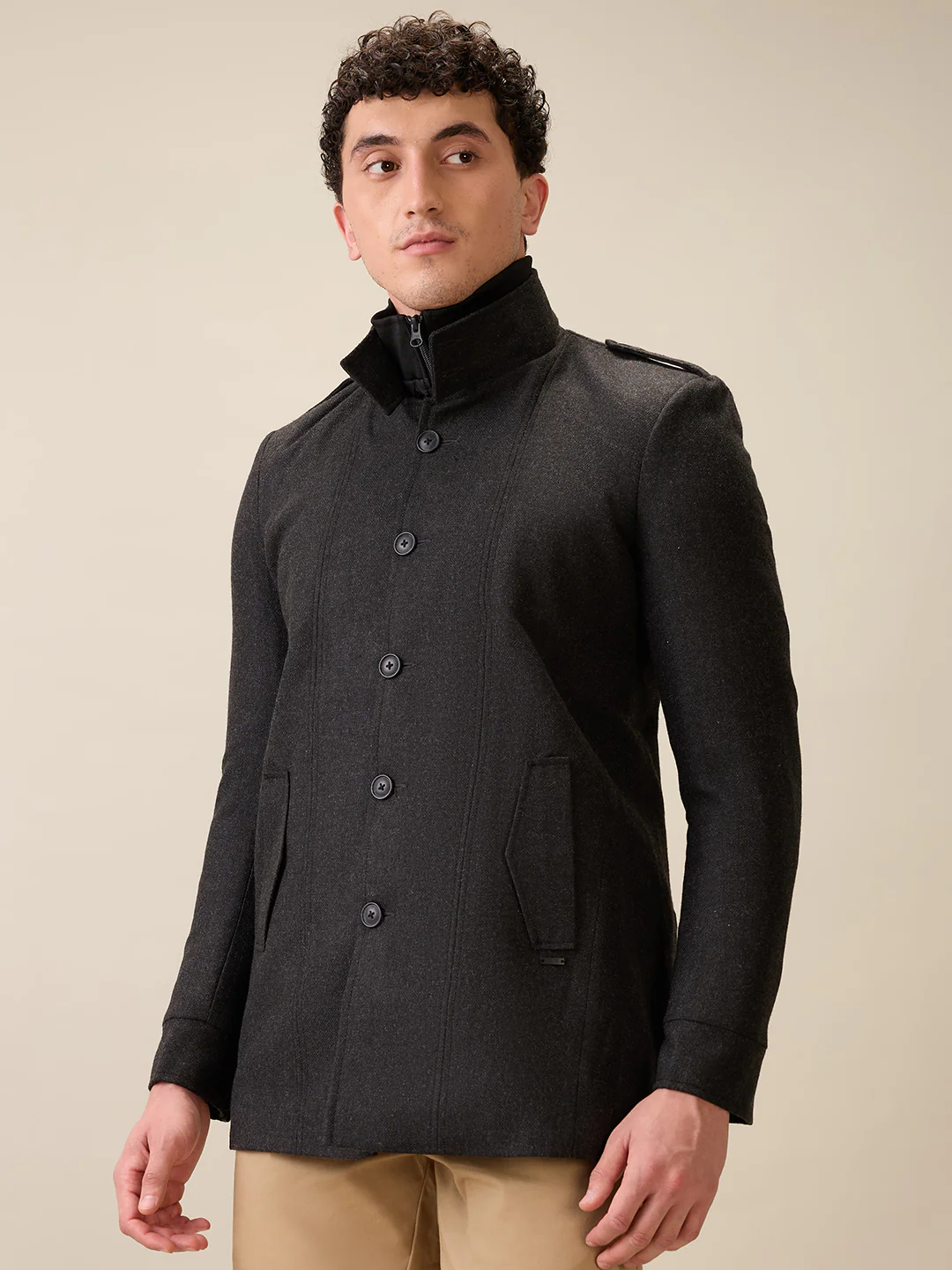 Parx Men Grey Yarn Dyed Polyester Jacket - Image 3